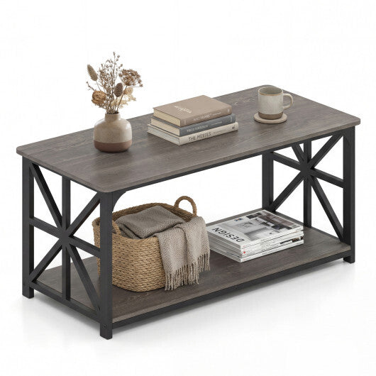 Coffee Table 2-Tier Center Table with Storage Shelf-Oak LuxuryLifeWay Online Store