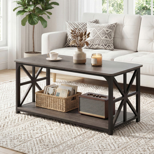 Coffee Table 2-Tier Center Table with Storage Shelf-Oak LuxuryLifeWay Online Store