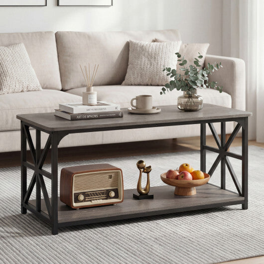 Coffee Table 2-Tier Center Table with Storage Shelf-Oak LuxuryLifeWay Online Store