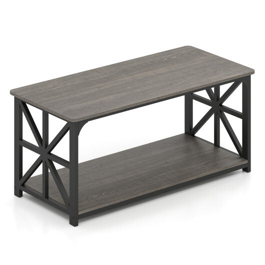 Coffee Table 2-Tier Center Table with Storage Shelf-Oak LuxuryLifeWay Online Store