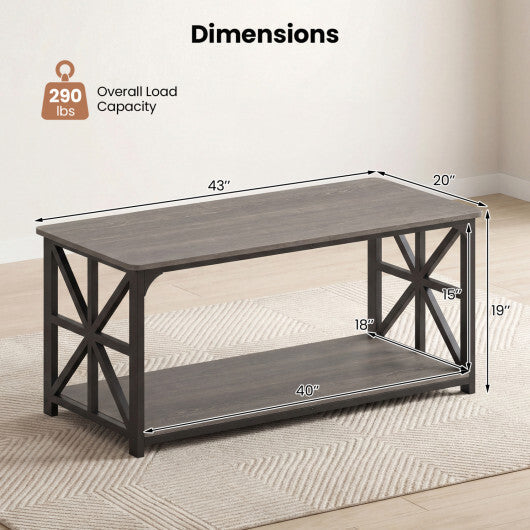 Coffee Table 2-Tier Center Table with Storage Shelf-Oak LuxuryLifeWay Online Store