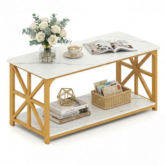 Coffee Table 2-Tier Center Table with Storage Shelf-Oak LuxuryLifeWay Online Store