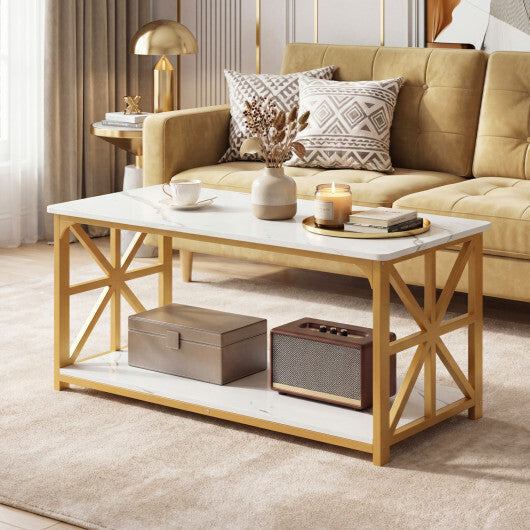 Coffee Table 2-Tier Center Table with Storage Shelf-Oak LuxuryLifeWay Online Store