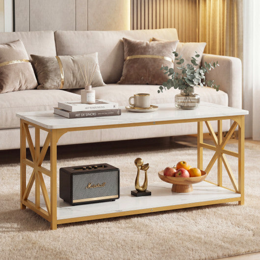 Coffee Table 2-Tier Center Table with Storage Shelf-Oak LuxuryLifeWay Online Store