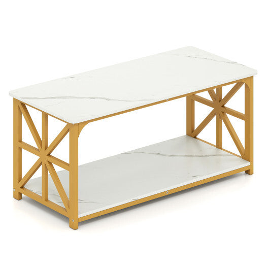 Coffee Table 2-Tier Center Table with Storage Shelf-Oak LuxuryLifeWay Online Store