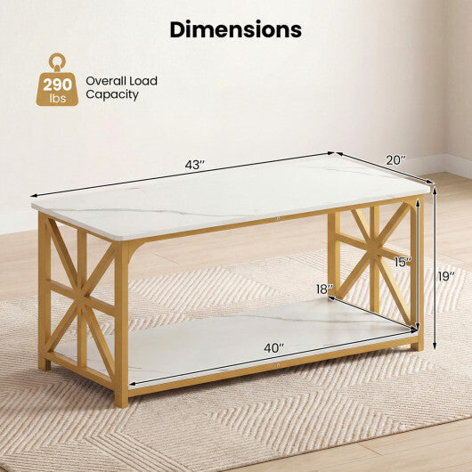 Coffee Table 2-Tier Center Table with Storage Shelf-Oak LuxuryLifeWay Online Store