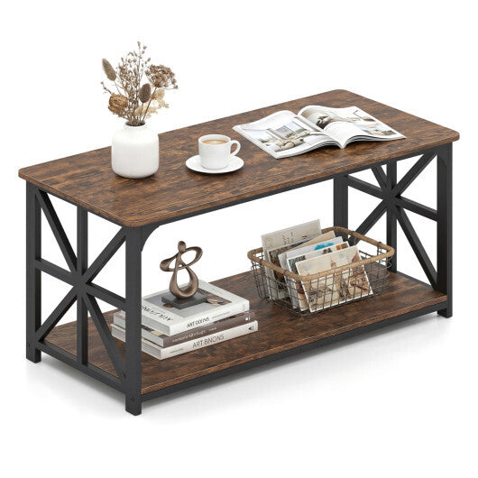 Coffee Table 2-Tier Center Table with Storage Shelf-Oak LuxuryLifeWay Online Store