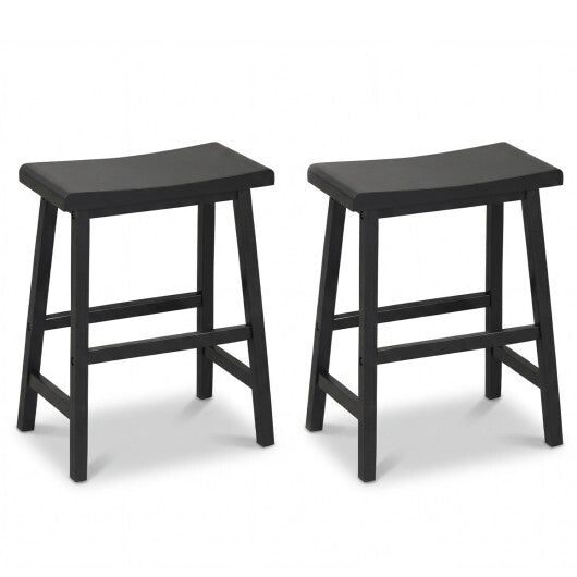 24 Inch Counter Height Stools Solid Wood Saddle Bar Stools Set of 2-Black