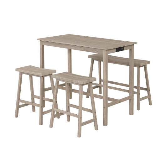 4-Piece Counter Height Dining Table Set with Power Outlet Solid Rubber Wood Kitchen Table-Gray LuxuryLifeWay Online Store