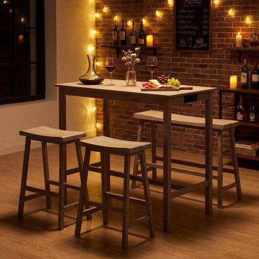 4-Piece Counter Height Dining Table Set with Power Outlet Solid Rubber Wood Kitchen Table-Gray LuxuryLifeWay Online Store