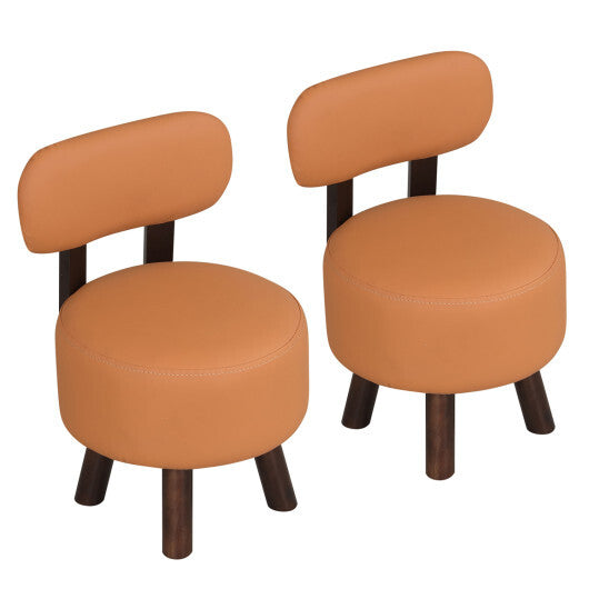 Small Footrest Stools Set of 2 Round Ottoman with Backrest-Orange LuxuryLifeWay Online Store