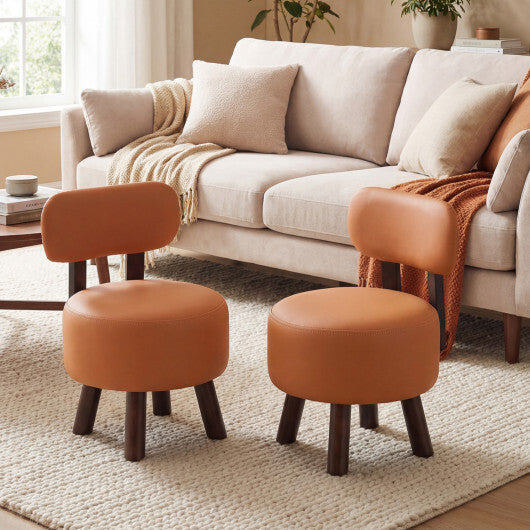 Small Footrest Stools Set of 2 Round Ottoman with Backrest-Orange LuxuryLifeWay Online Store
