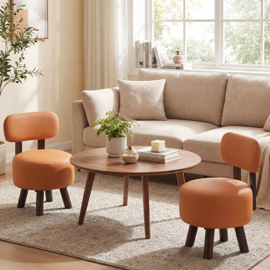 Small Footrest Stools Set of 2 Round Ottoman with Backrest-Orange LuxuryLifeWay Online Store