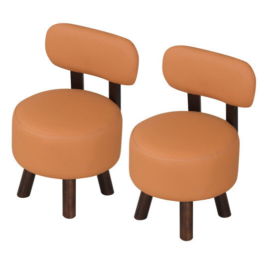 Small Footrest Stools Set of 2 Round Ottoman with Backrest-Orange LuxuryLifeWay Online Store