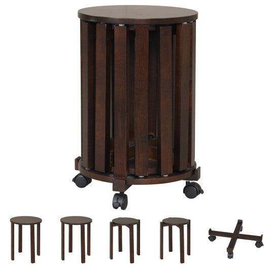 Round Portable Wood Nesting Stools with Locking Casters-Natural LuxuryLifeWay Online Store