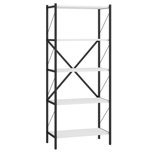 5-Tier Tall Bookshelf Industrial Bookcase with Heavy-Duty Metal Frame Modern Storage-White LuxuryLifeWay Online Store