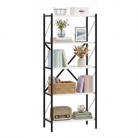 5-Tier Tall Bookshelf Industrial Bookcase with Heavy-Duty Metal Frame Modern Storage-White LuxuryLifeWay Online Store