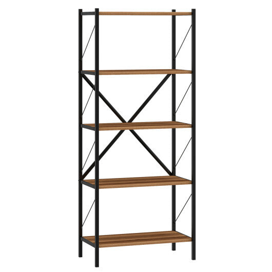 5-Tier Tall Bookshelf Industrial Bookcase with Heavy-Duty Metal Frame Modern Storage-White LuxuryLifeWay Online Store