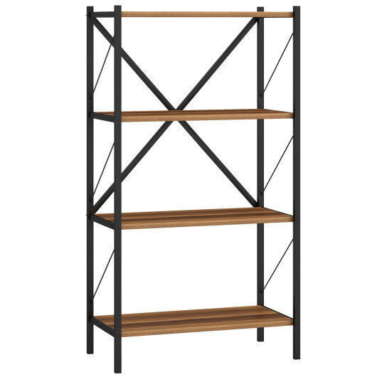 4-Tier Bookshelf with Heavy-Duty Metal Frame-Walnut LuxuryLifeWay Online Store