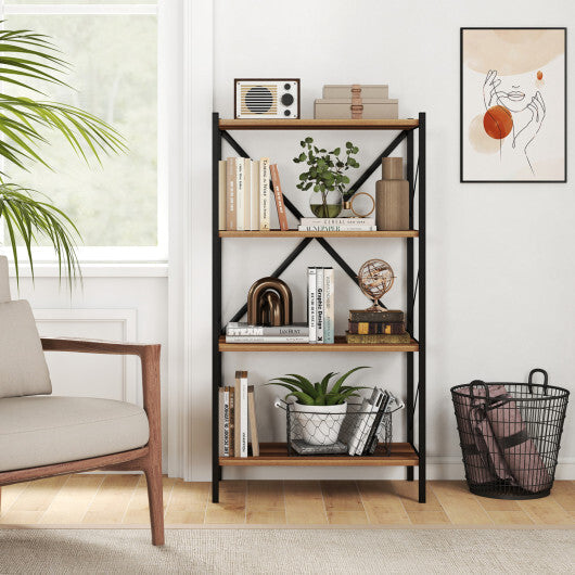4-Tier Bookshelf with Heavy-Duty Metal Frame-Walnut LuxuryLifeWay Online Store
