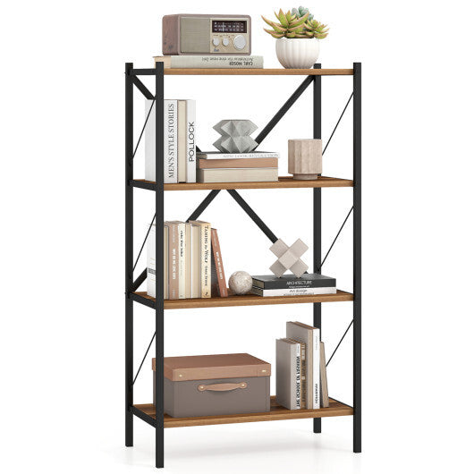 4-Tier Bookshelf with Heavy-Duty Metal Frame-Walnut LuxuryLifeWay Online Store