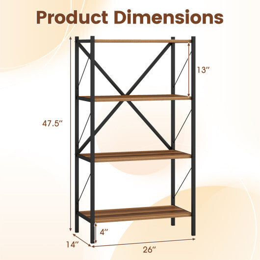 4-Tier Bookshelf with Heavy-Duty Metal Frame-Walnut LuxuryLifeWay Online Store