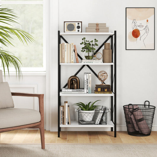 4-Tier Bookshelf with Heavy-Duty Metal Frame-Walnut LuxuryLifeWay Online Store