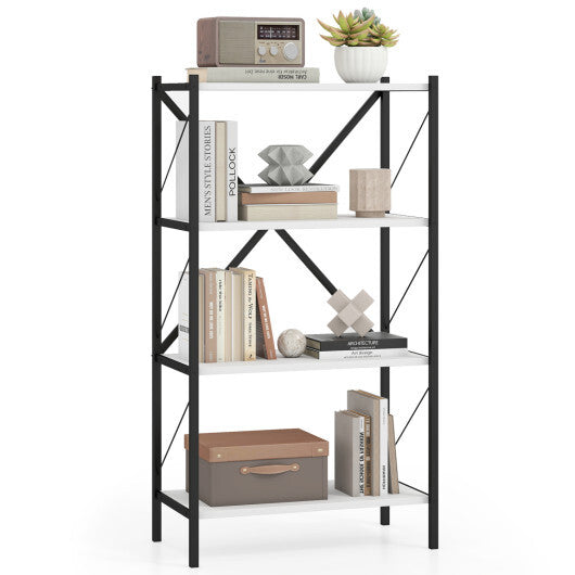4-Tier Bookshelf with Heavy-Duty Metal Frame-Walnut LuxuryLifeWay Online Store