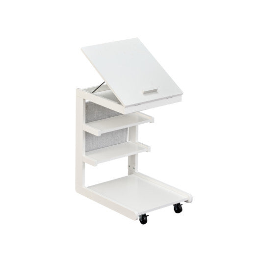 C-shaped End Table with Wheels and Adjustable Desktop for Sofa Couch Bedside-Natural LuxuryLifeWay Online Store
