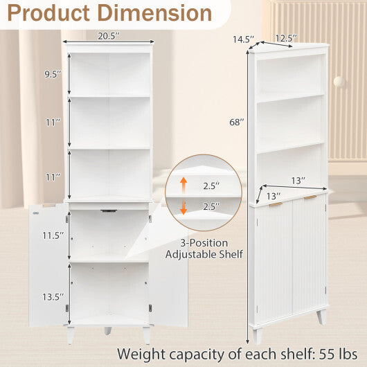 68 Inch Tall Bathroom Floor Storage Cabinet with Fluted Doors-White LuxuryLifeWay Online Store