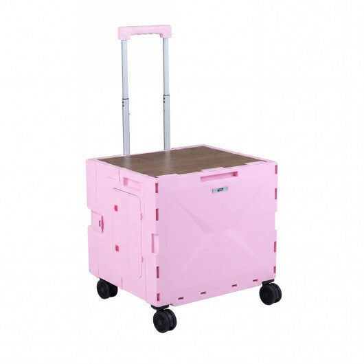 Foldable Utility Cart on 4 Rotate Wheels with Cup Holder-Pink LuxuryLifeWay Online Store