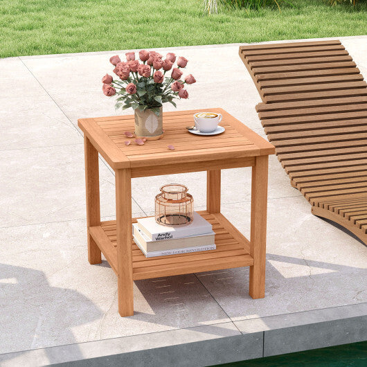 Patio Acacia Wood Side Table with Slatted Tabletop and Storage Shelf LuxuryLifeWay Online Store