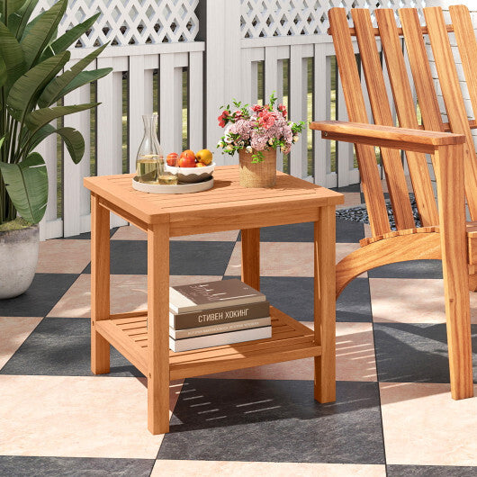 Patio Acacia Wood Side Table with Slatted Tabletop and Storage Shelf LuxuryLifeWay Online Store