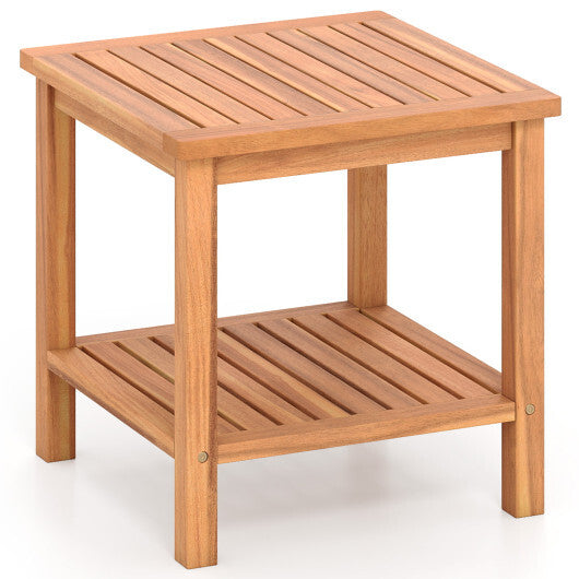 Patio Acacia Wood Side Table with Slatted Tabletop and Storage Shelf LuxuryLifeWay Online Store