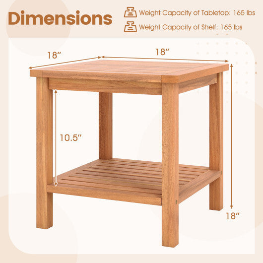 Patio Acacia Wood Side Table with Slatted Tabletop and Storage Shelf LuxuryLifeWay Online Store