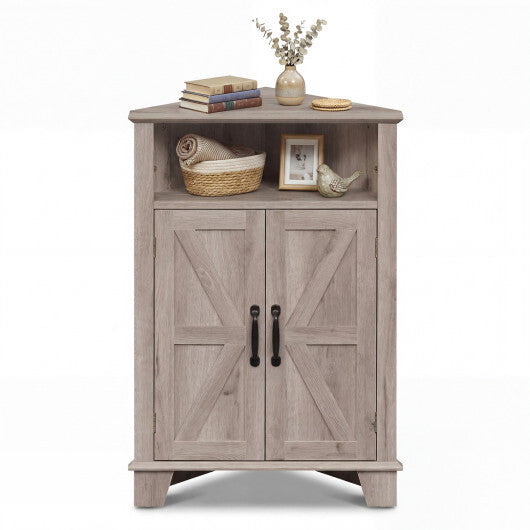 4-Tier Corner Storage Cabinet with Open Shelf-RusticBrown