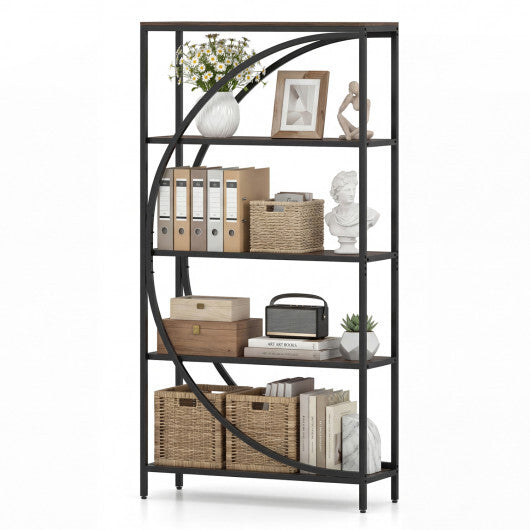 5-Tier Bookshelf with Half-Moon Shape for Living Room and Home Office-Rustic Brown LuxuryLifeWay Online Store