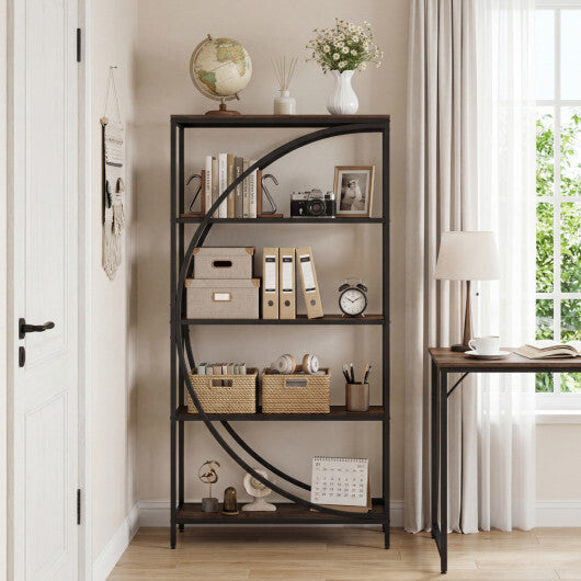 5-Tier Bookshelf with Half-Moon Shape for Living Room and Home Office-Rustic Brown LuxuryLifeWay Online Store