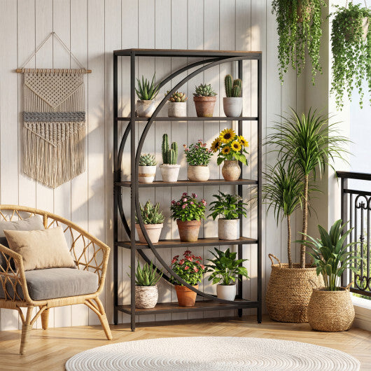 5-Tier Bookshelf with Half-Moon Shape for Living Room and Home Office-Rustic Brown LuxuryLifeWay Online Store