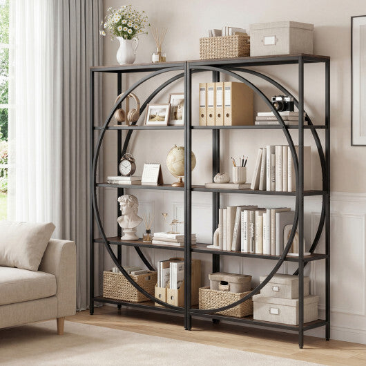 5-Tier Bookshelf with Half-Moon Shape for Living Room and Home Office-Rustic Brown LuxuryLifeWay Online Store