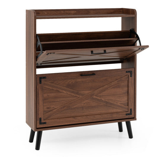Narrow Shoe Cabinet with Adjustable and Removable Shelves for Entryway-Brown LuxuryLifeWay Online Store