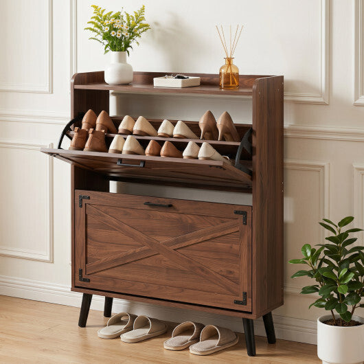 Narrow Shoe Cabinet with Adjustable and Removable Shelves for Entryway-Brown LuxuryLifeWay Online Store