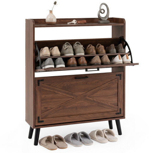 Narrow Shoe Cabinet with Adjustable and Removable Shelves for Entryway-Brown LuxuryLifeWay Online Store