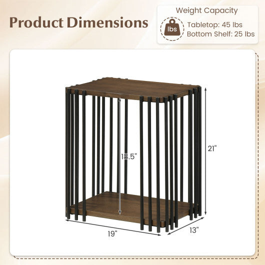 Rubber Wood Side Table Set of 2 with 2-Layer Storage Shelves and Metal Frame-Walnut LuxuryLifeWay Online Store