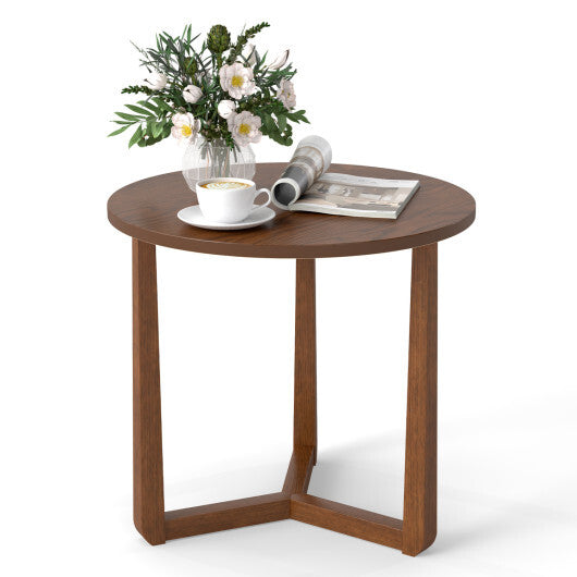 22.5 inch Round Side Table Farmhouse End Table with Sturdy Rubber Wood Legs and Triangular Structure-Natural LuxuryLifeWay Online Store