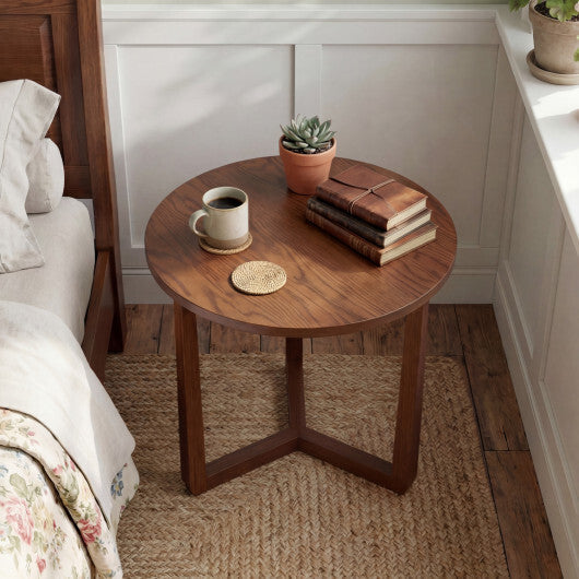 22.5 inch Round Side Table Farmhouse End Table with Sturdy Rubber Wood Legs and Triangular Structure-Natural LuxuryLifeWay Online Store