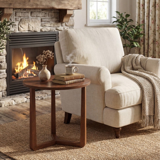 22.5 inch Round Side Table Farmhouse End Table with Sturdy Rubber Wood Legs and Triangular Structure-Natural LuxuryLifeWay Online Store