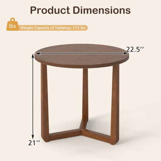 22.5 inch Round Side Table Farmhouse End Table with Sturdy Rubber Wood Legs and Triangular Structure-Natural LuxuryLifeWay Online Store