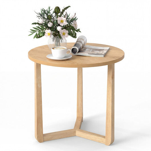 22.5 inch Round Side Table Farmhouse End Table with Sturdy Rubber Wood Legs and Triangular Structure-Natural LuxuryLifeWay Online Store