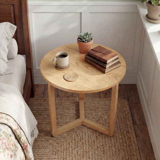 22.5 inch Round Side Table Farmhouse End Table with Sturdy Rubber Wood Legs and Triangular Structure-Natural LuxuryLifeWay Online Store